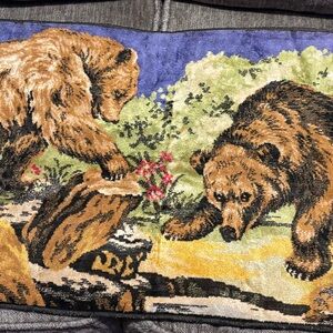 Vintage playful Grizzly Bear Friends Velvet Tapestry Wall Hanging -Belgium